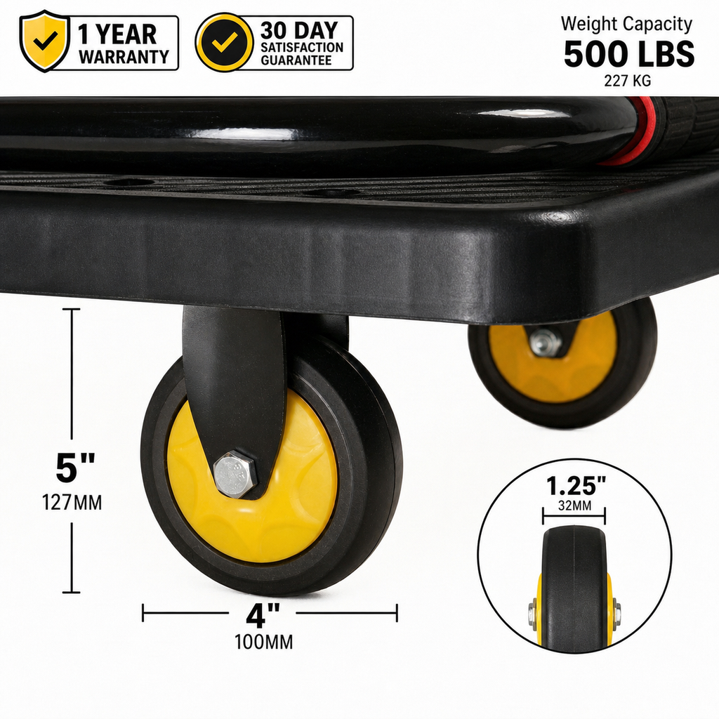 Carrinho Plataforma de Carga Dobrável Industrial 400kg em Aço Carbono com Rodas PU