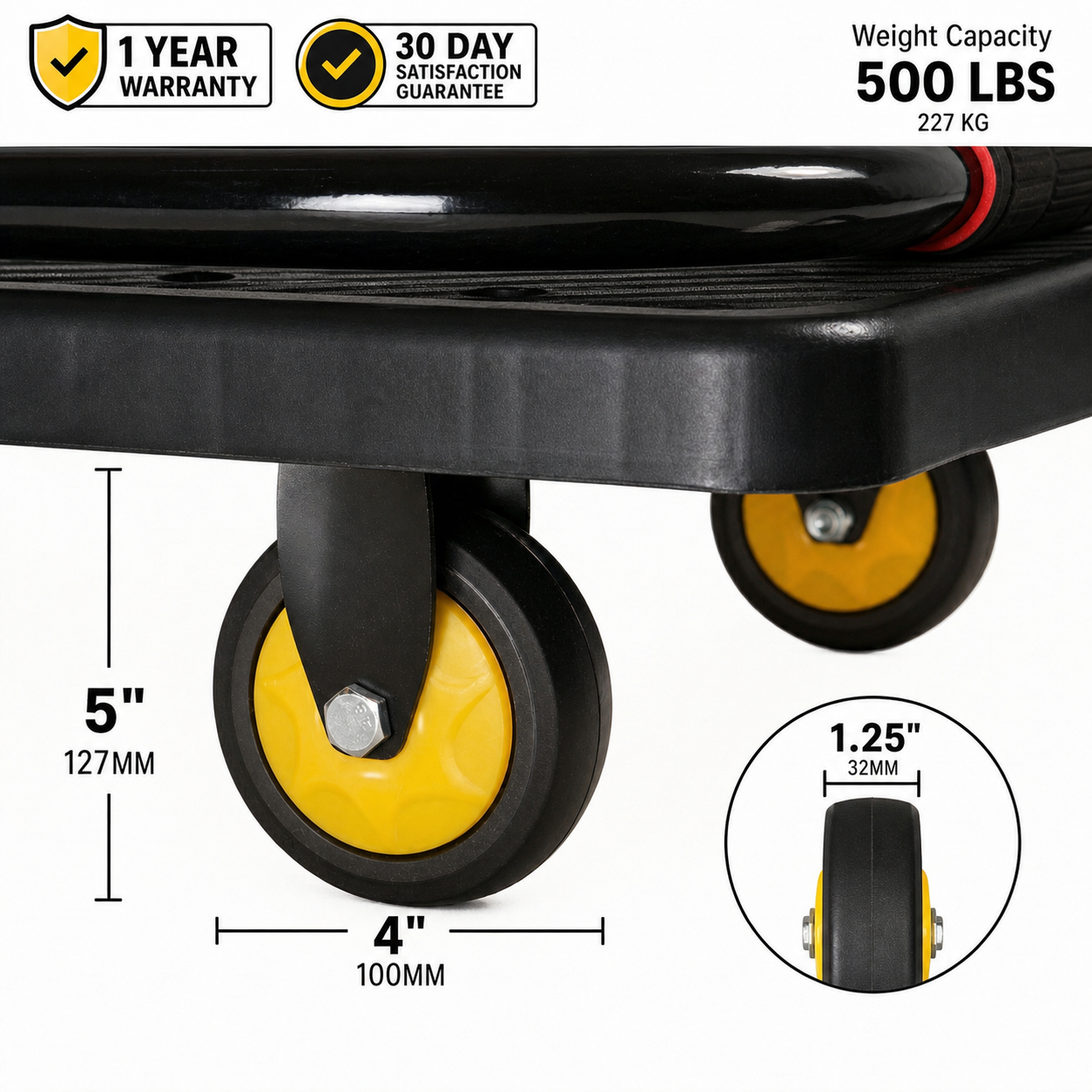 Carrinho Plataforma de Carga Dobrável Industrial 400kg em Aço Carbono com Rodas PU