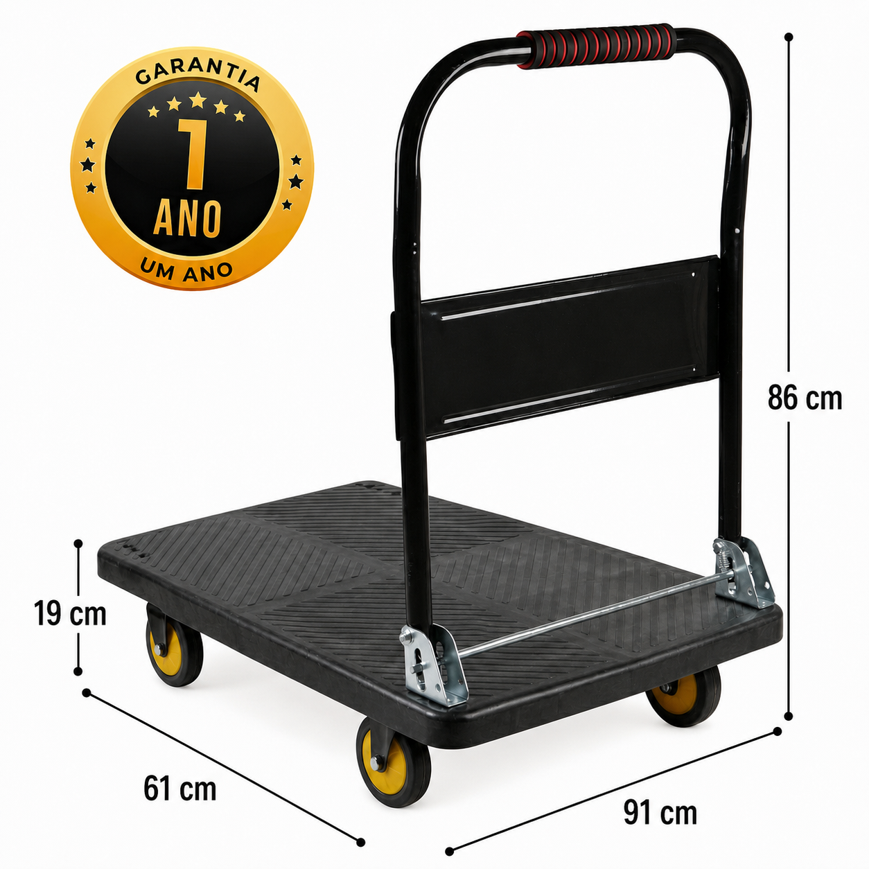 Carrinho Plataforma de Carga Dobrável Industrial 400kg em Aço Carbono com Rodas PU