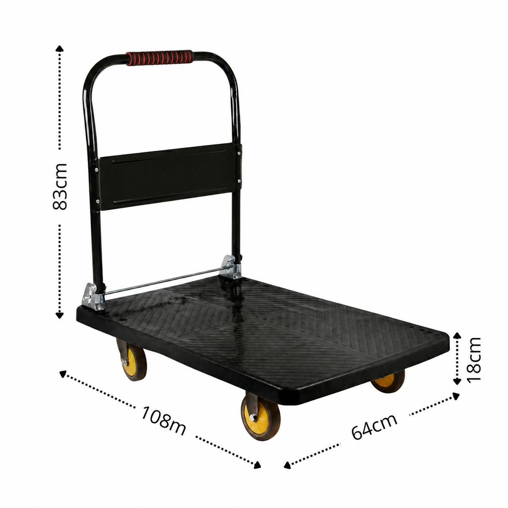 Carrinho Plataforma de Carga Dobrável Industrial 400kg em Aço Carbono com Rodas PU